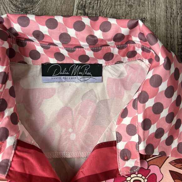 Dalia MacPhee Collared Shirt Dress Womens Red Pink Geo Floral missing Belt #148 - Picture 4 of 15